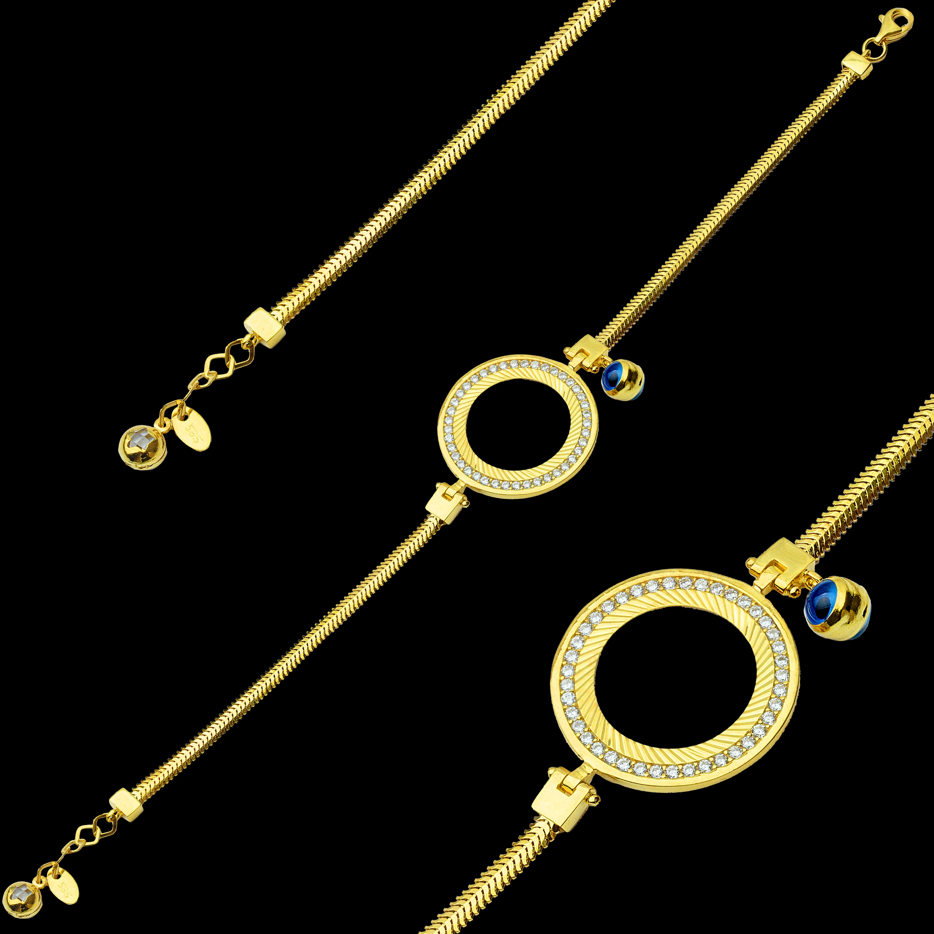 Balık Sırtı Taşlı 14 Ayar Çeyrekli Bileklik