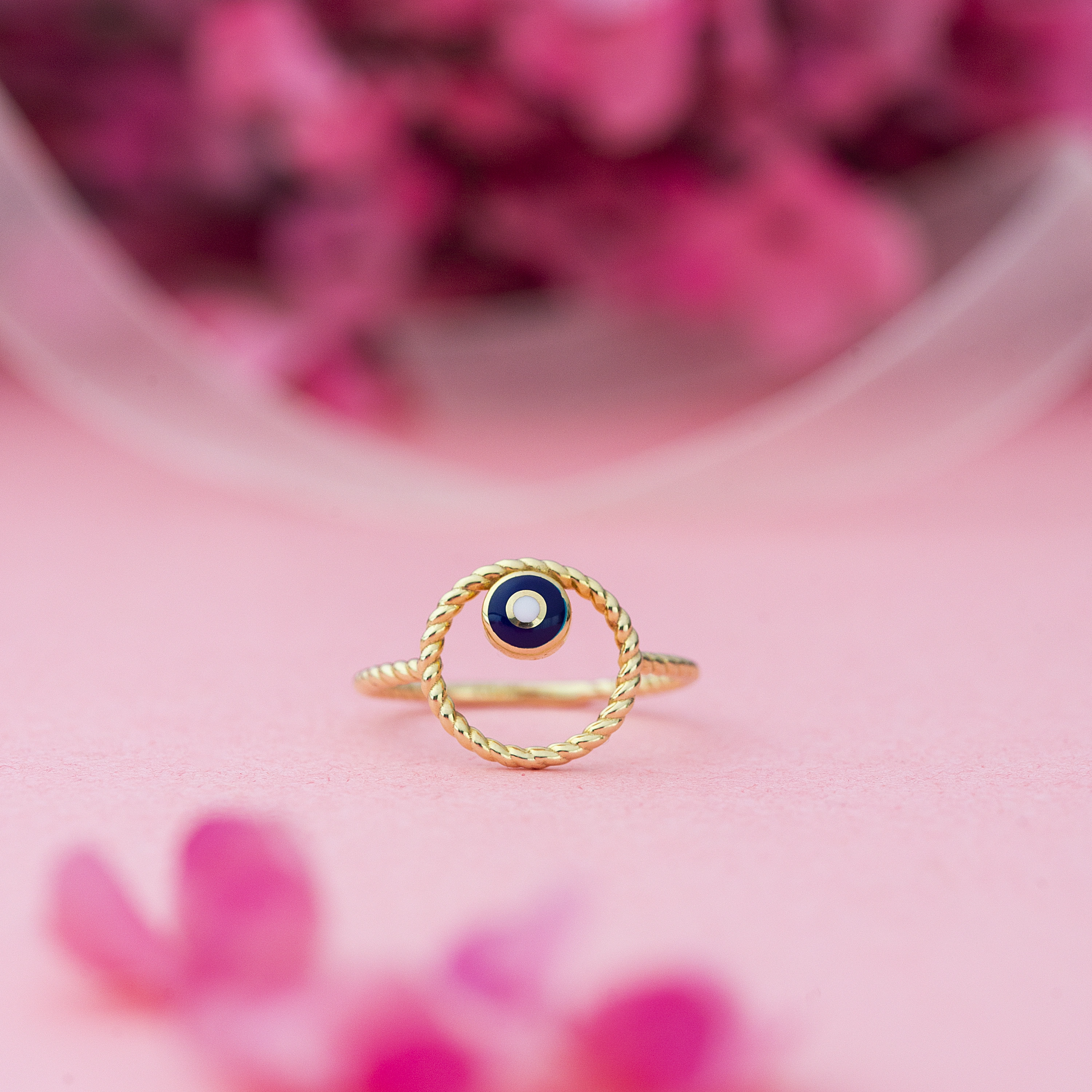 Halka Mavi 8 Ayar Altın Yüzük