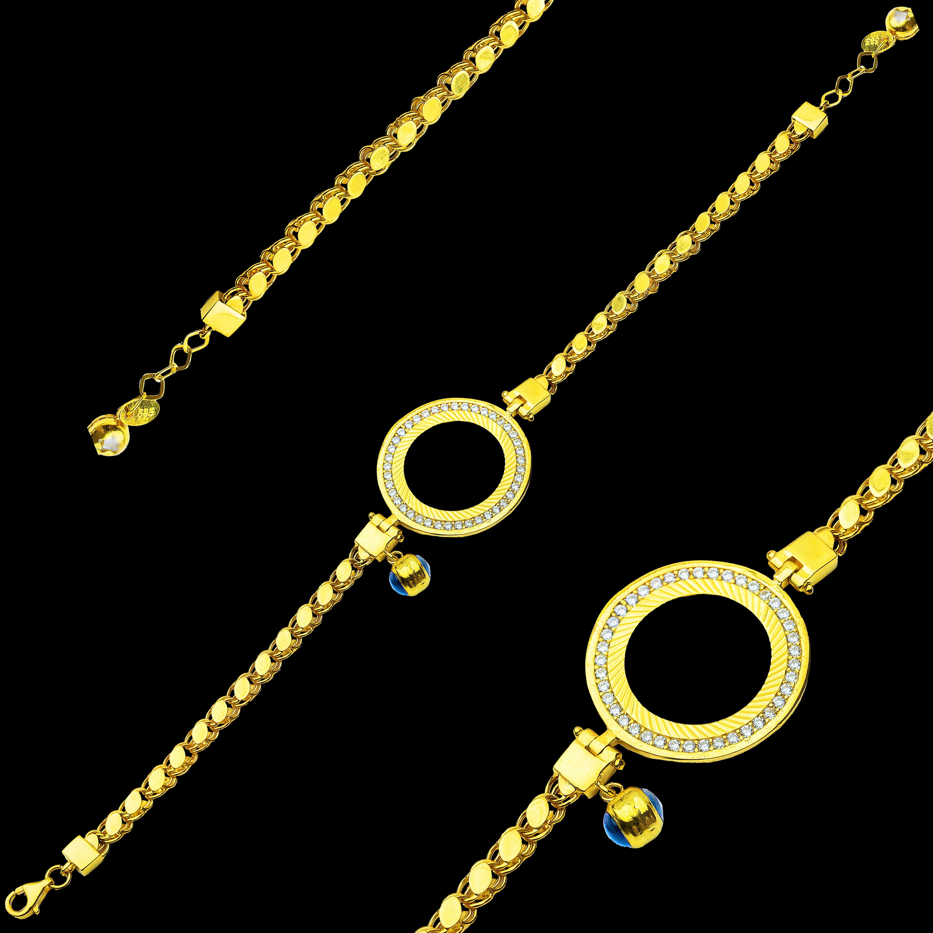 Pullu Taşlı 14 Ayar Çeyrekli Bileklik