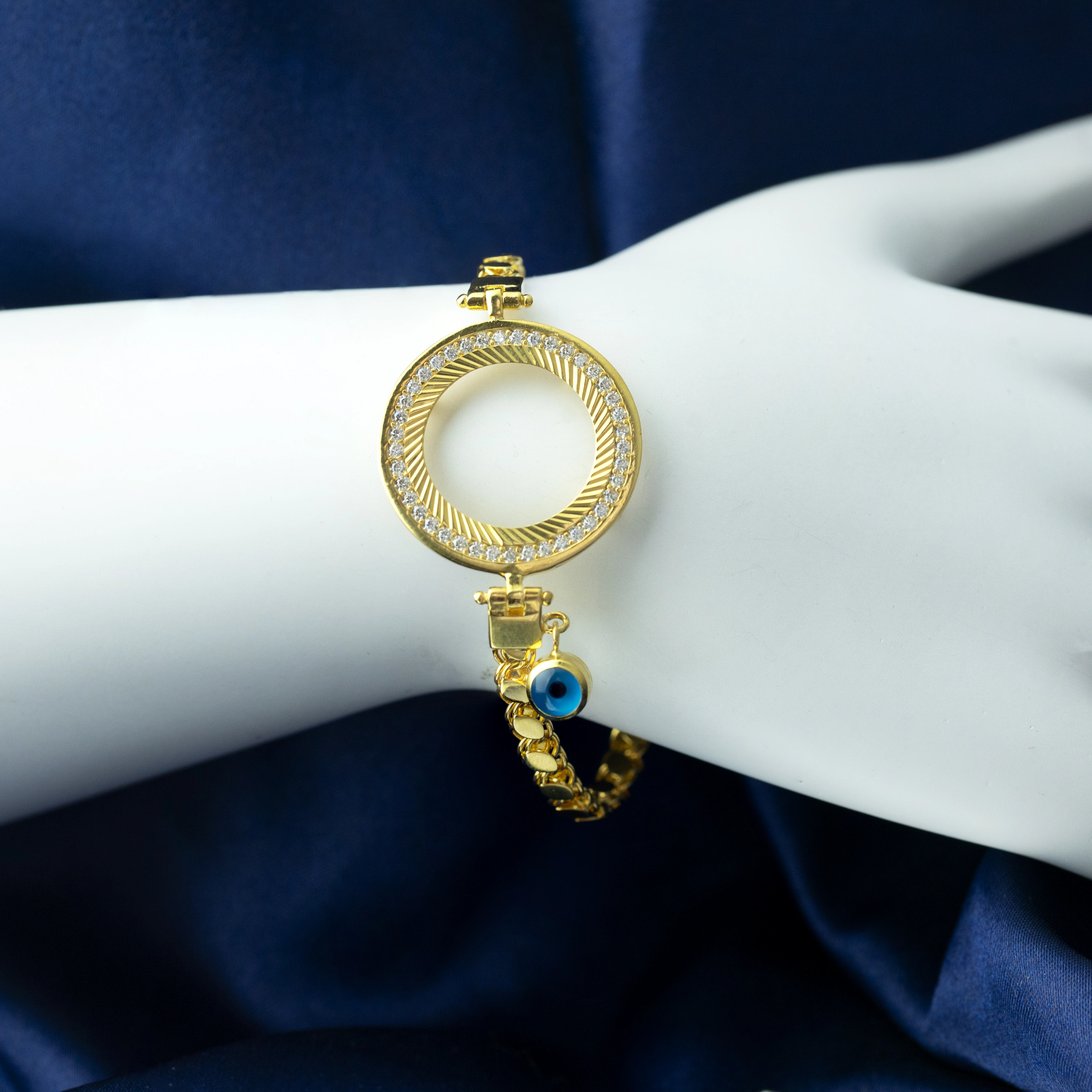 Pullu Taşlı 14 Ayar Çeyrekli Bileklik