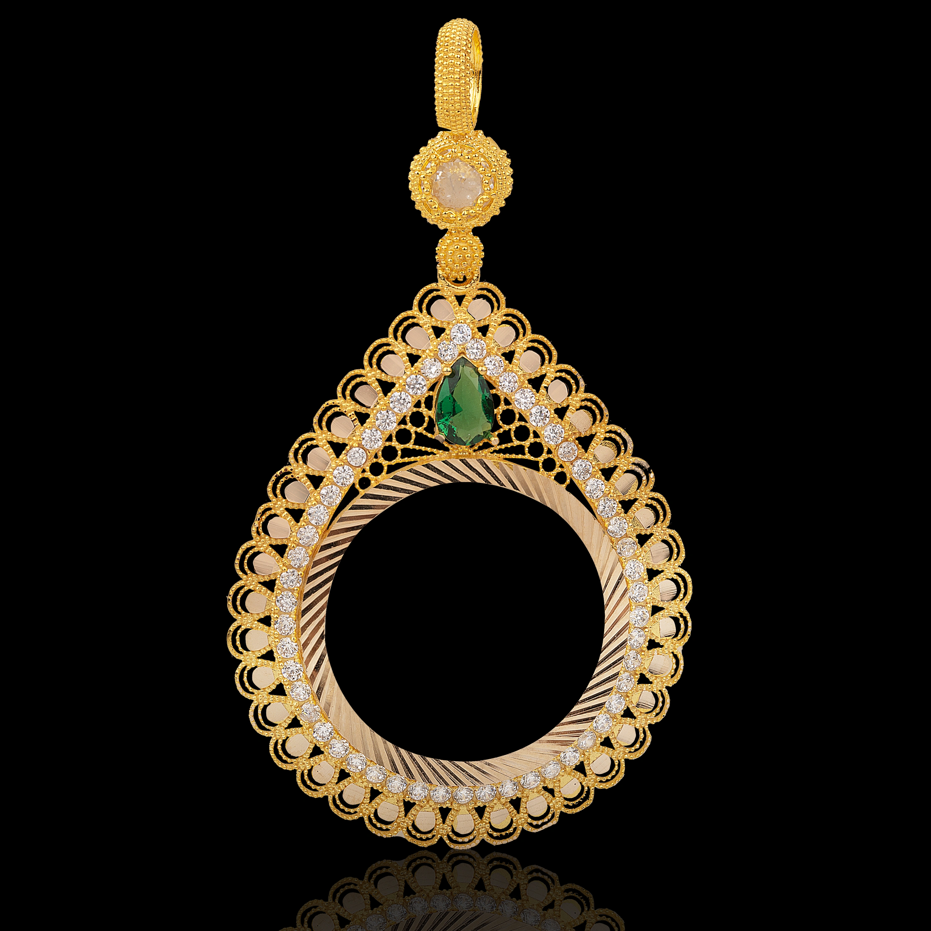 Yapraklı Zümrüt 14 Ayar Yarım Altın Çerçeve