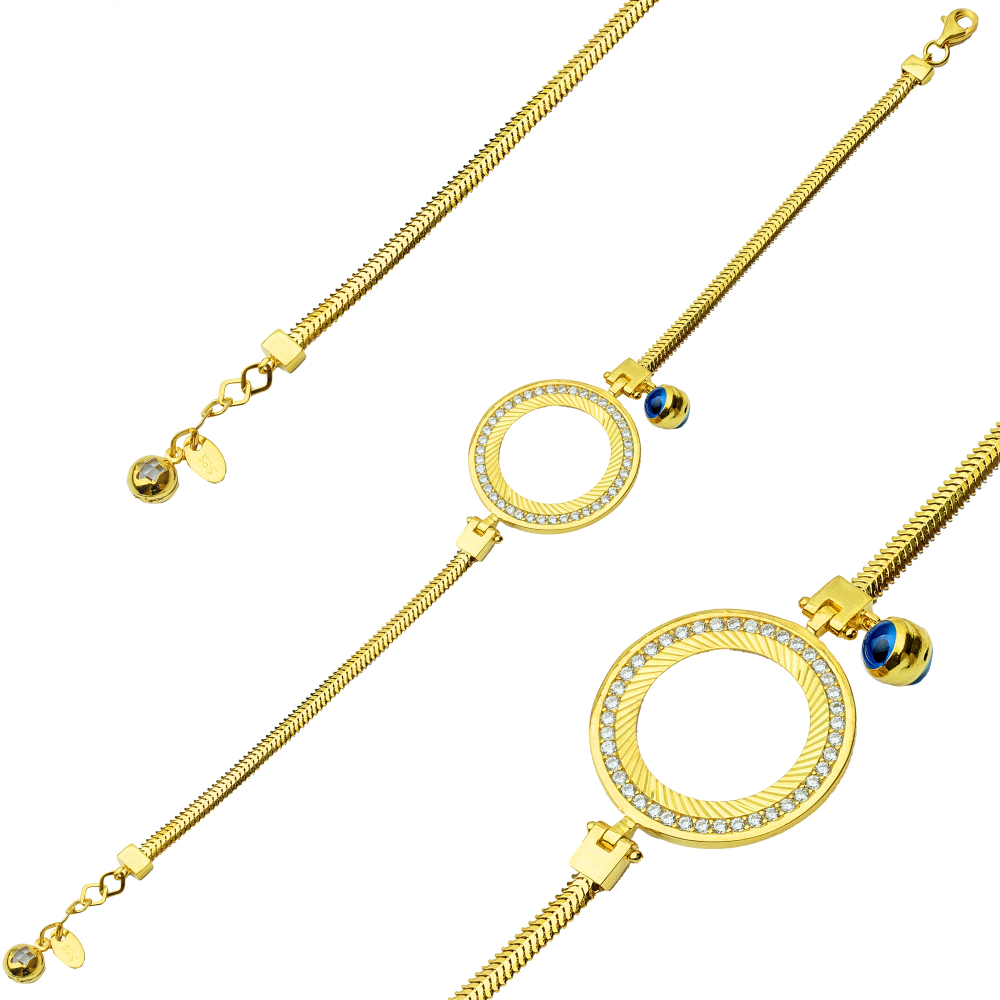 Balık Sırtı Taşlı 14 Ayar Çeyrekli Bileklik