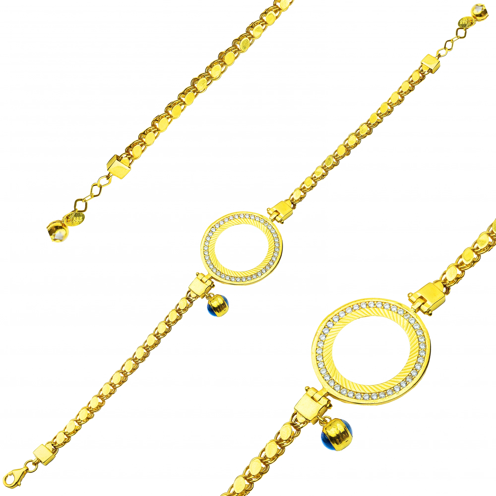 Pullu Taşlı 14 Ayar Çeyrekli Bileklik