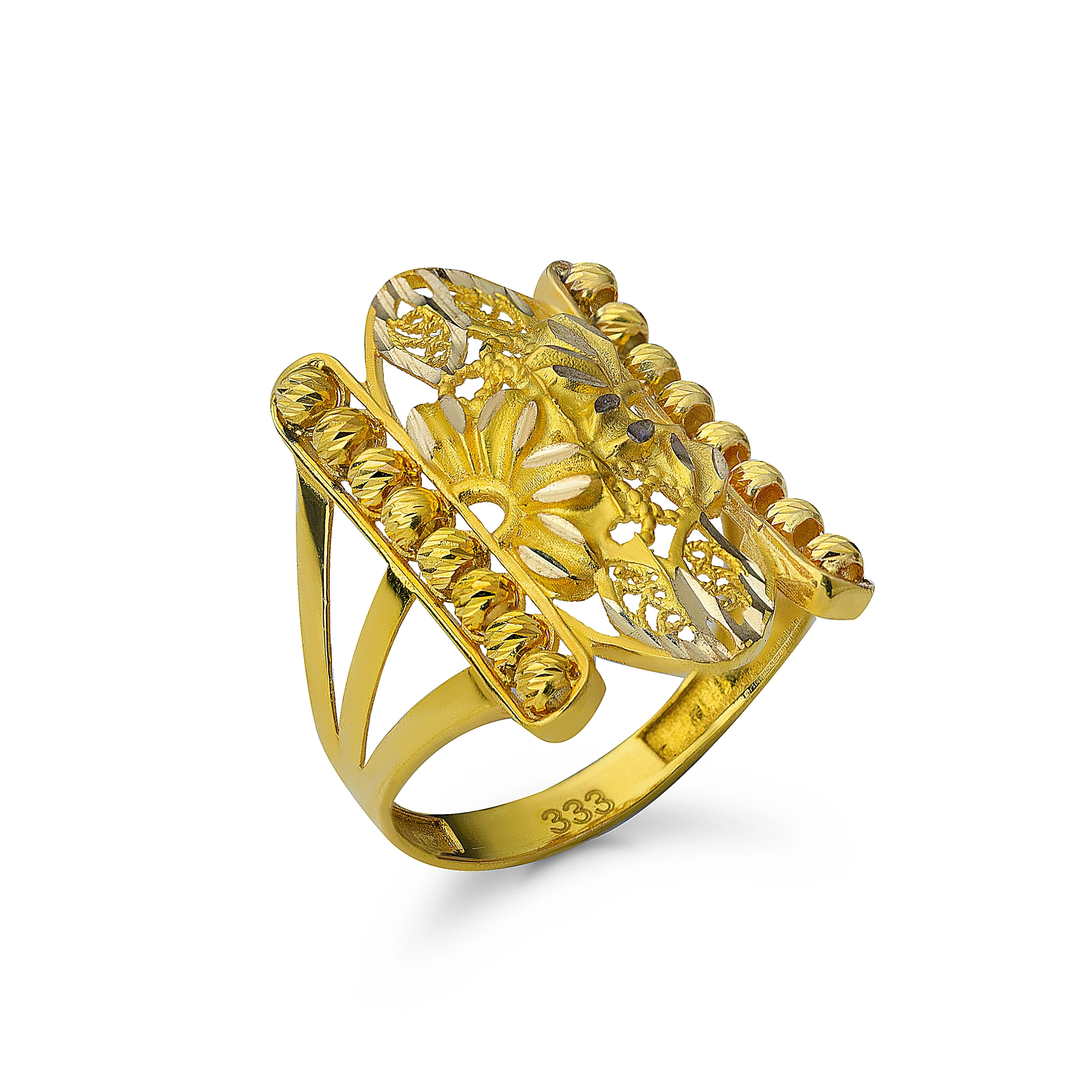 Toplu Motifli 8 Ayar Altın Yüzük