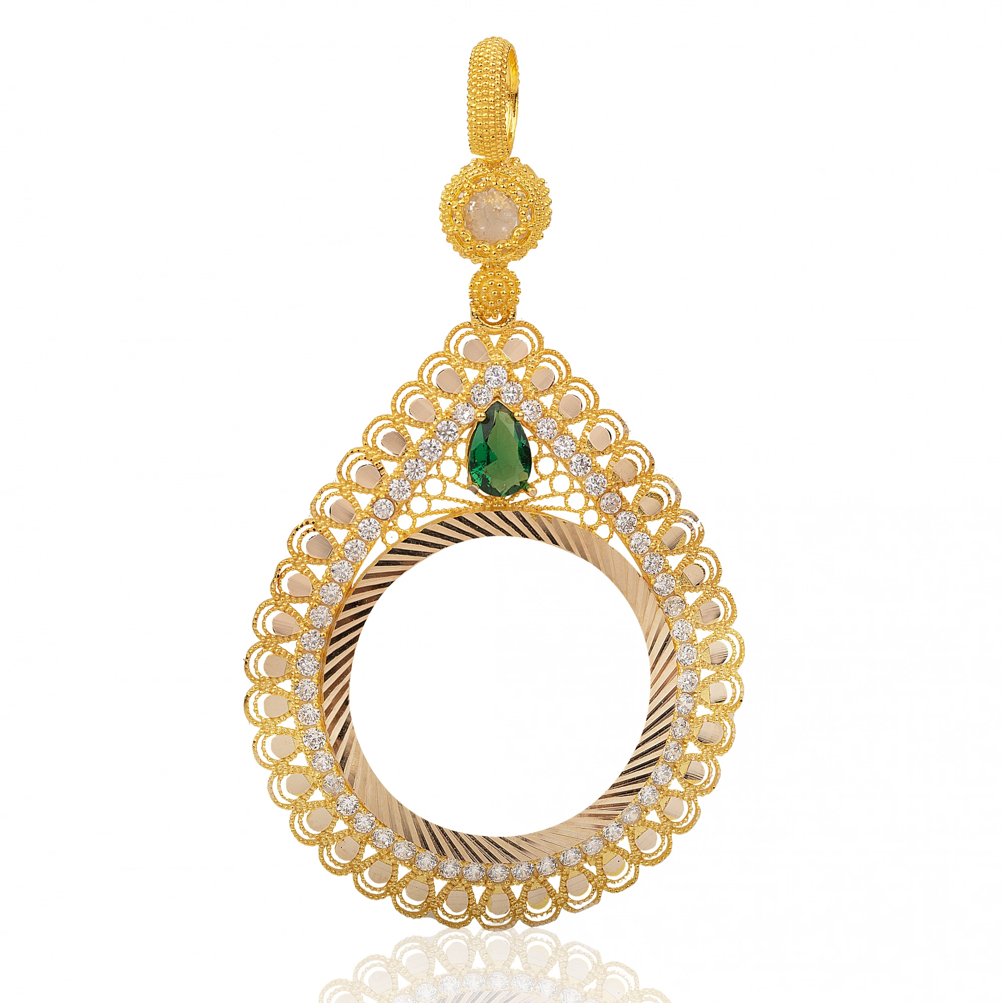 Yapraklı Zümrüt 14 Ayar Yarım Altın Çerçeve