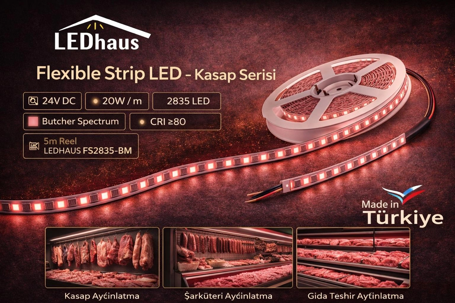 LEDHAUS ŞERİT LED MEAT (KASAP REYONU ÖZEL SERİ )24W 5MT