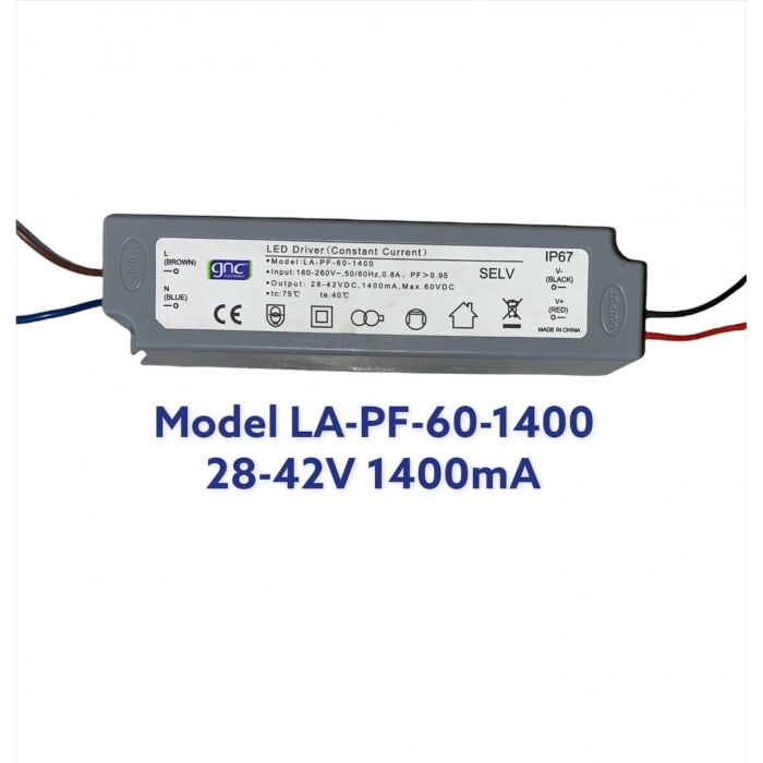 LA-PF-60-1400 60W 1400mA PF:>0.95 Sabit Akım LED Sürücüsü