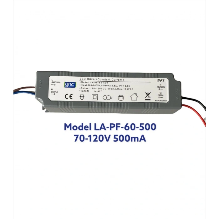 LA-PF-60-500 60W 500mA PF:>0.95 Sabit Akım LED Sürücüsü