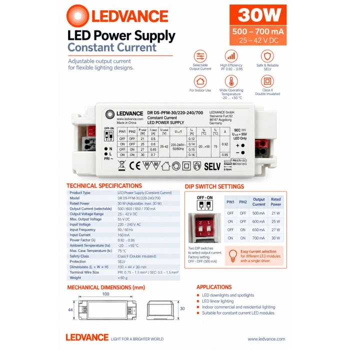 LEDVANCE DR DS-PFM -30/220-240/700 AYARLANABİLİR AKIM