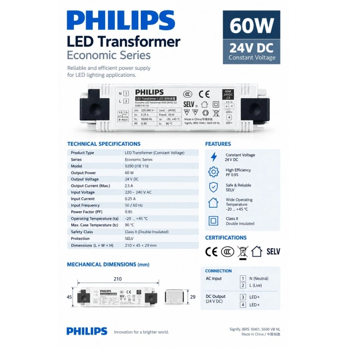 PHILIPS EKONOMİK SERİ 60W 24V SABİT VOLTAJ LED SÜRÜCÜ