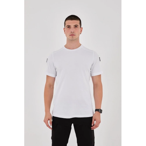 Beyaz Bisiklet Yaka Taktikal T-shirt