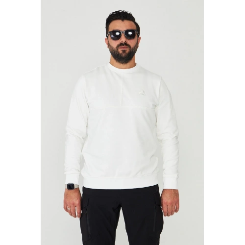 Bisiklet Yaka %100 Pamuk Sweat Beyaz