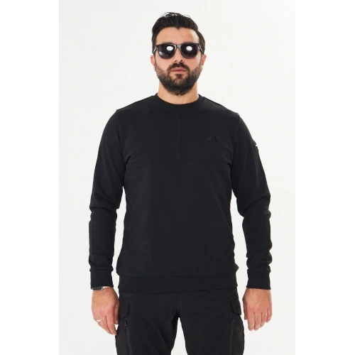 Bisiklet Yaka %100 Pamuk Sweat Siyah