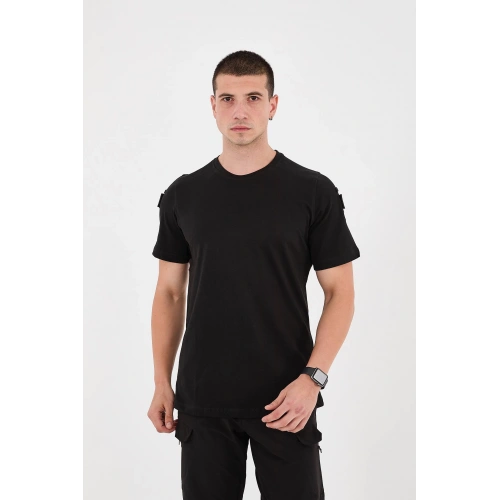 Battal Siyah Bisiklet Yaka Taktikal T-shirt