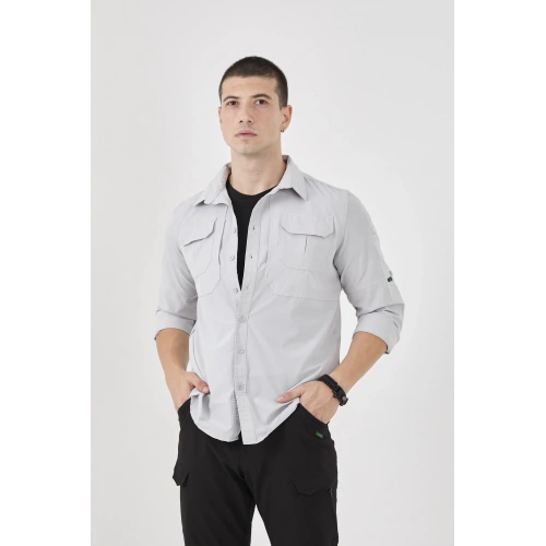 Taktikal Düz Açık Gri Gömlek