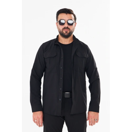 Taktikal Düz Siyah Gömlek