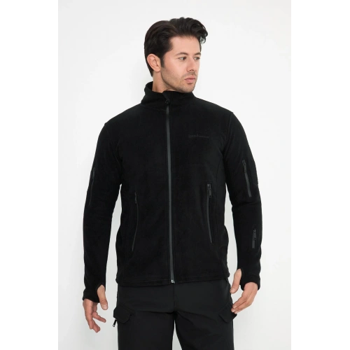 Tactical Outdoor Taktik Hırka Dik Yaka Polar Fermuarlı Polar Siyah