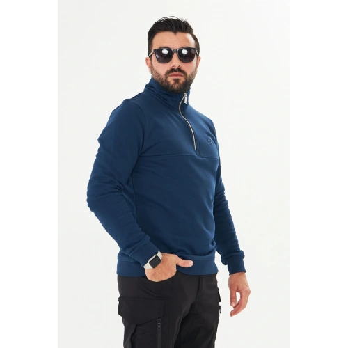 Yarım Fermuarlı %100 Pamuk Sweat İndigo