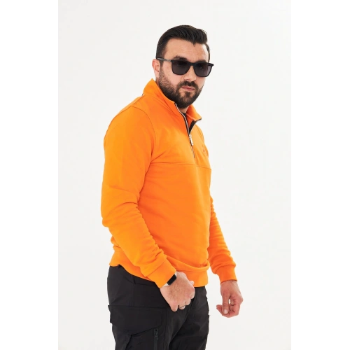 Yarım Fermuarlı %100 Pamuk Sweat Oranj