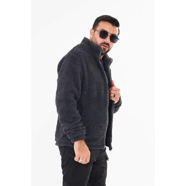 İSSİ İçi Astarlı Antrasit Peluş Hırka