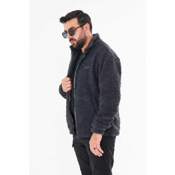 İSSİ İçi Astarlı Antrasit Peluş Hırka