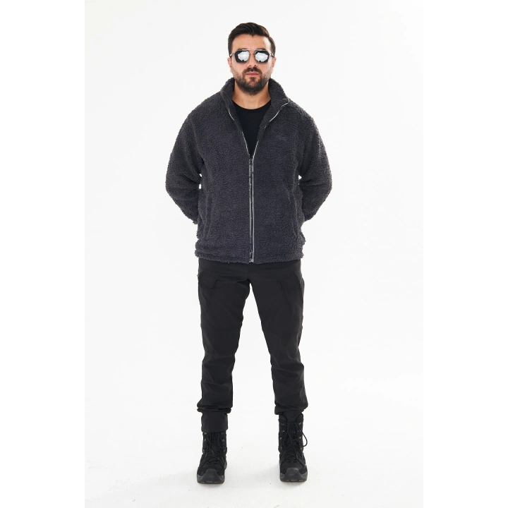 İSSİ İçi Astarlı Antrasit Peluş Hırka