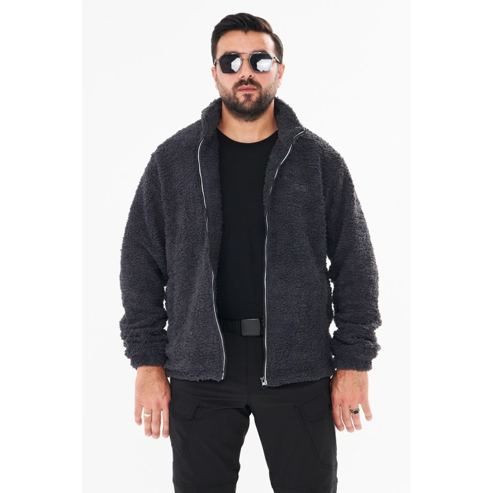 İSSİ İçi Astarlı Antrasit Peluş Hırka