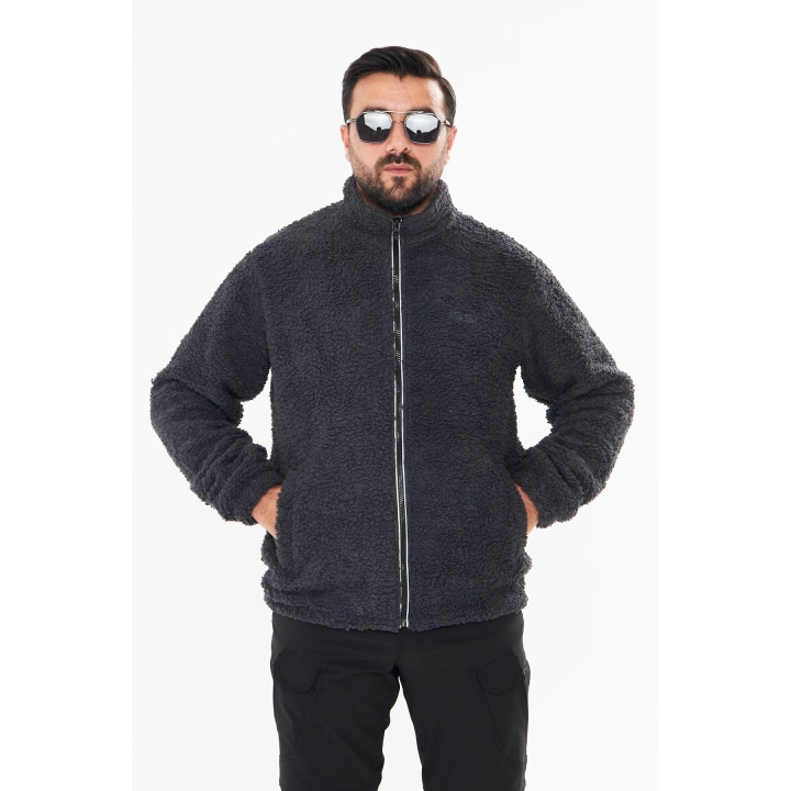 İSSİ İçi Astarlı Antrasit Peluş Hırka