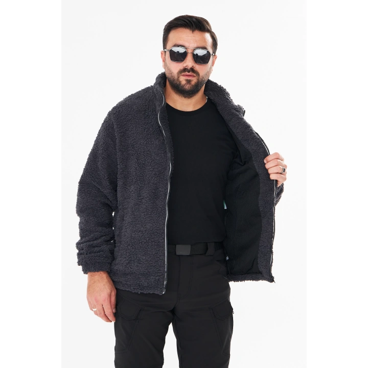 İSSİ İçi Astarlı Antrasit Peluş Hırka