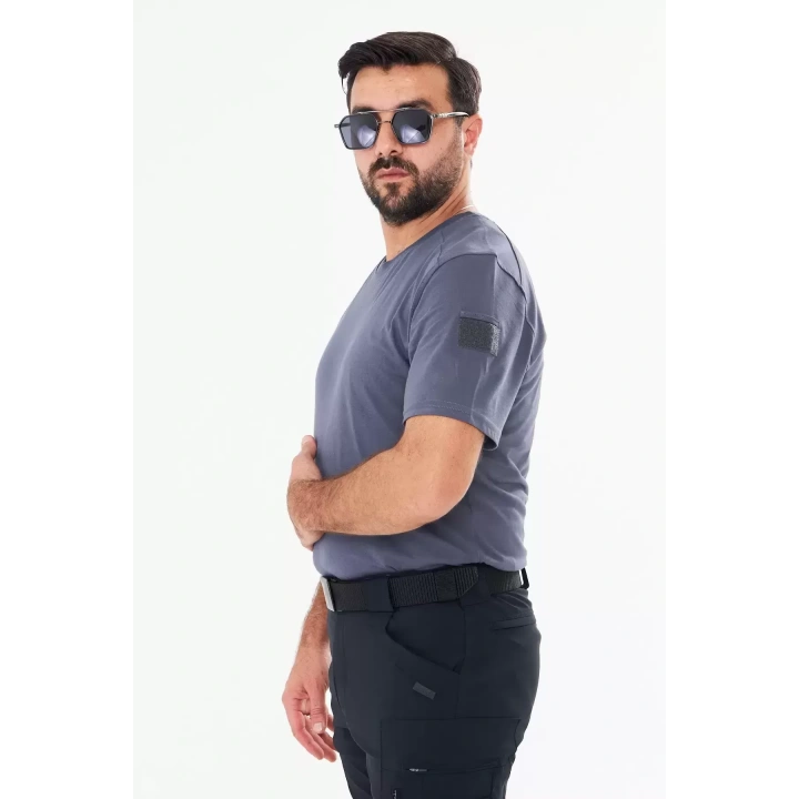 Battal Füme Bisiklet Yaka Taktikal T-shirt