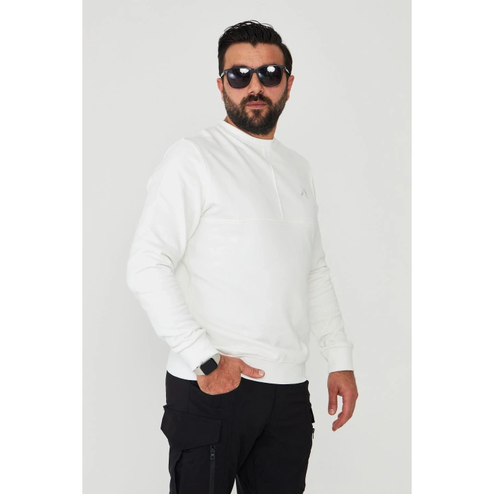 Bisiklet Yaka %100 Pamuk Sweat Beyaz