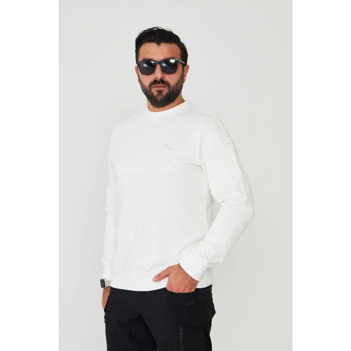 Bisiklet Yaka %100 Pamuk Sweat Beyaz