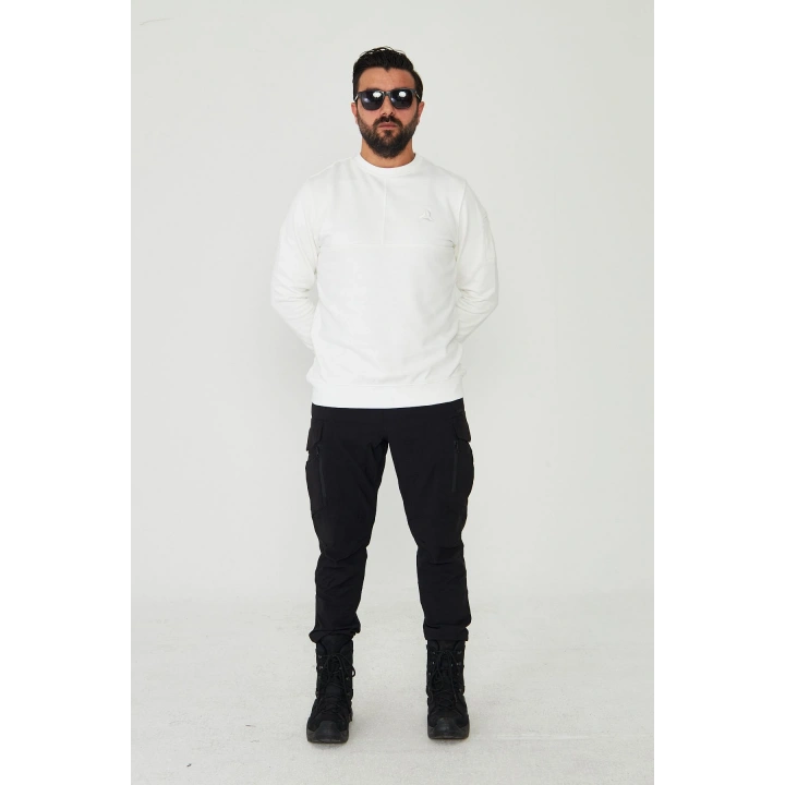 Bisiklet Yaka %100 Pamuk Sweat Beyaz