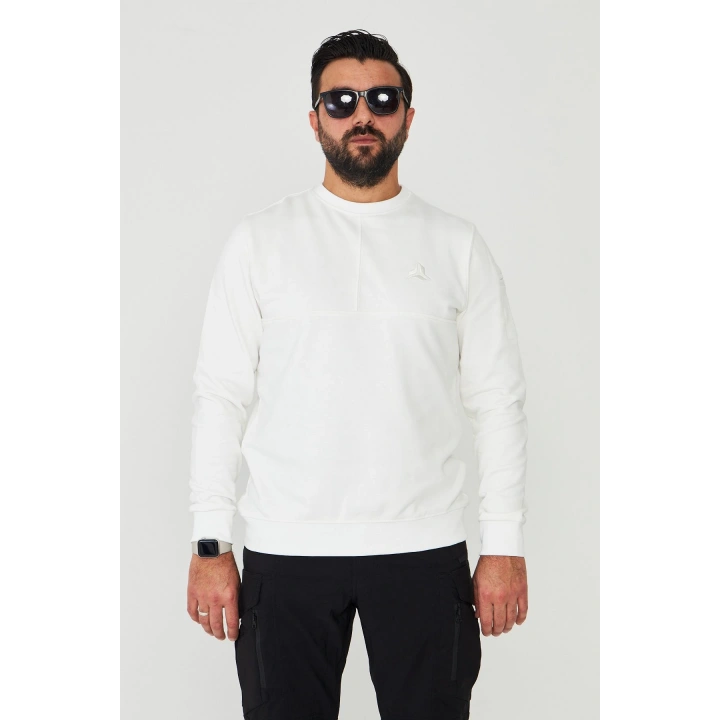 Bisiklet Yaka %100 Pamuk Sweat Beyaz