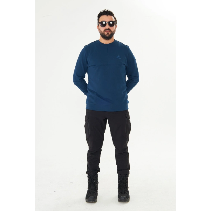 Bisiklet Yaka %100 Pamuk Sweat İndigo