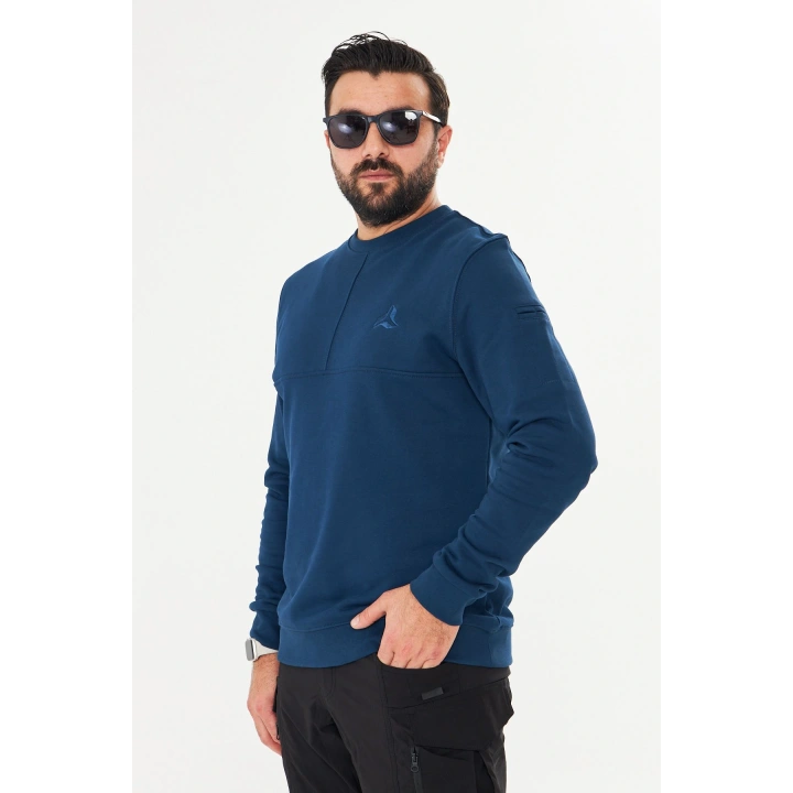 Bisiklet Yaka %100 Pamuk Sweat İndigo