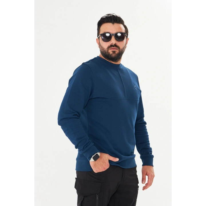 Bisiklet Yaka %100 Pamuk Sweat İndigo