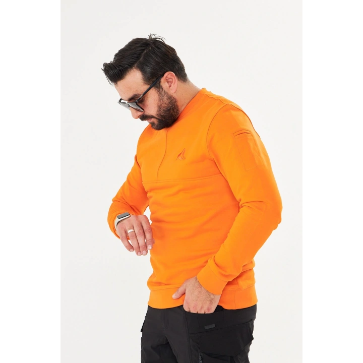 Bisiklet yaka %100 Pamuk Sweat Oranj