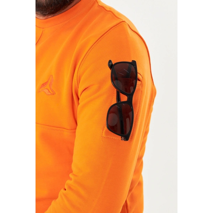 Bisiklet yaka %100 Pamuk Sweat Oranj