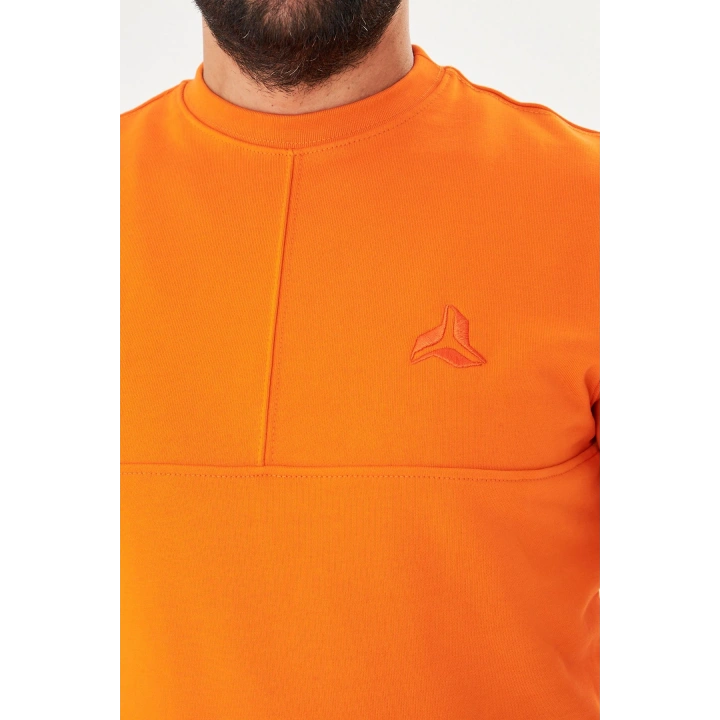 Bisiklet yaka %100 Pamuk Sweat Oranj