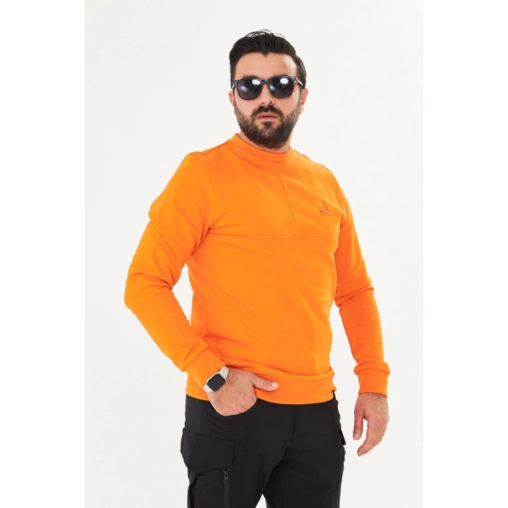 Bisiklet yaka %100 Pamuk Sweat Oranj