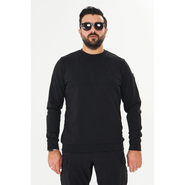 Bisiklet Yaka %100 Pamuk Sweat Siyah