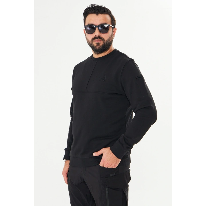 Bisiklet Yaka %100 Pamuk Sweat Siyah