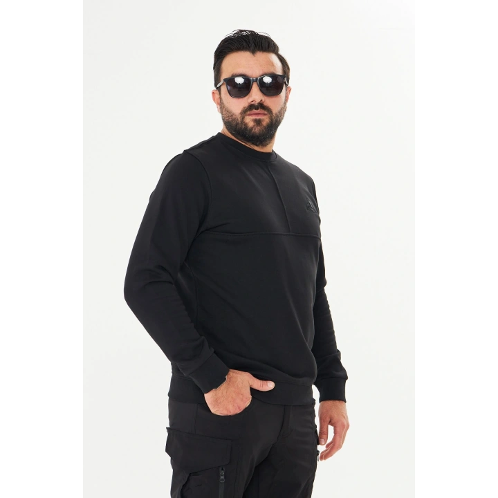 Bisiklet Yaka %100 Pamuk Sweat Siyah