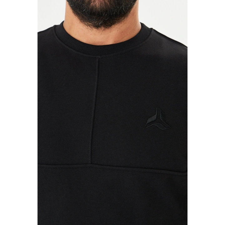 Bisiklet Yaka %100 Pamuk Sweat Siyah