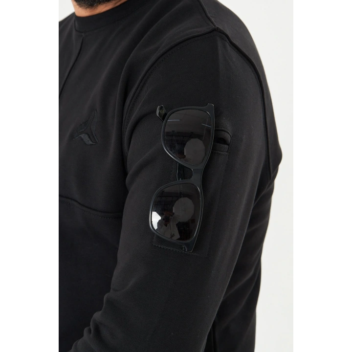 Bisiklet Yaka %100 Pamuk Sweat Siyah