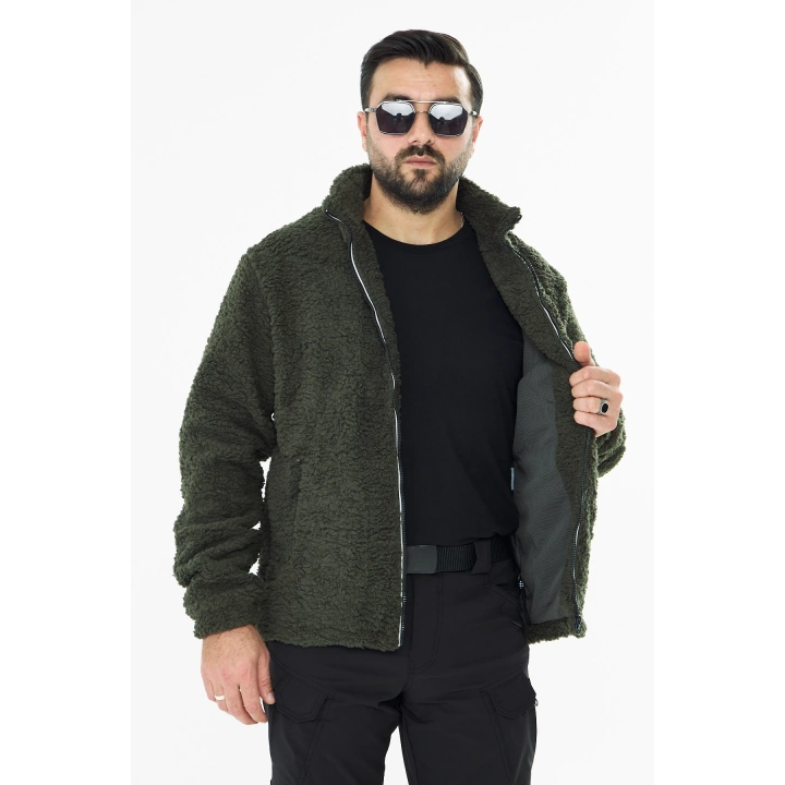 İSSİ İçi Astarlı Haki Peluş Hırka