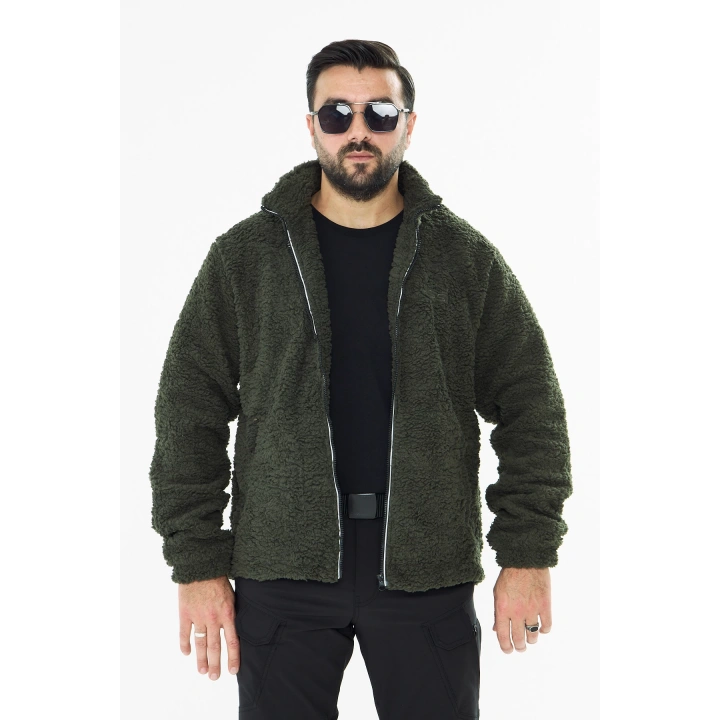 İSSİ İçi Astarlı Haki Peluş Hırka