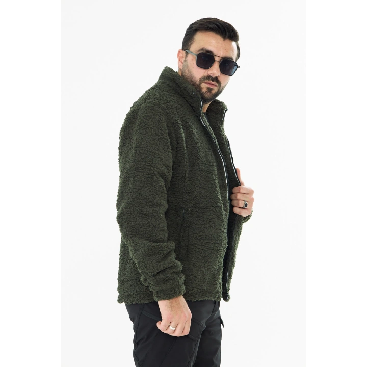 İSSİ İçi Astarlı Haki Peluş Hırka