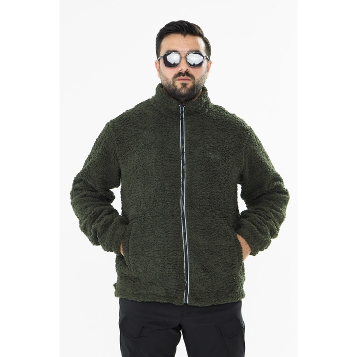 İSSİ İçi Astarlı Haki Peluş Hırka